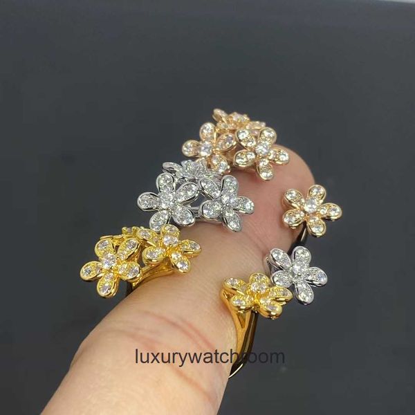 High -End -Designerringe für Vancleff New Flower Set Diamond Trendy Ring vier Blumen Voller Diamant Roségold Weißgolder Juwely Original 1: 1 mit echtem Logo