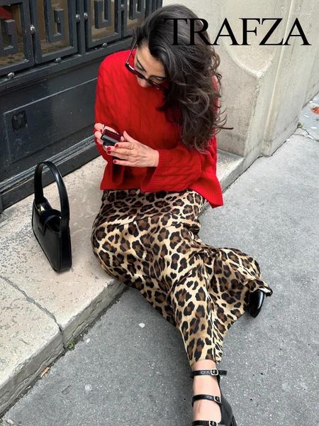 Signe Trafza Female Casual Satin Leopard Stampa Long Skirt Woman Summer Fashion Fashi