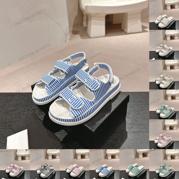 Denim Leather Slingback Plataforma Paris Dad Sandals Logo Intertravando o logotipo da fivela listras de chinelos de gancho de alça de ovelha de carneiro de trapa de praia de praia de luxo sandale