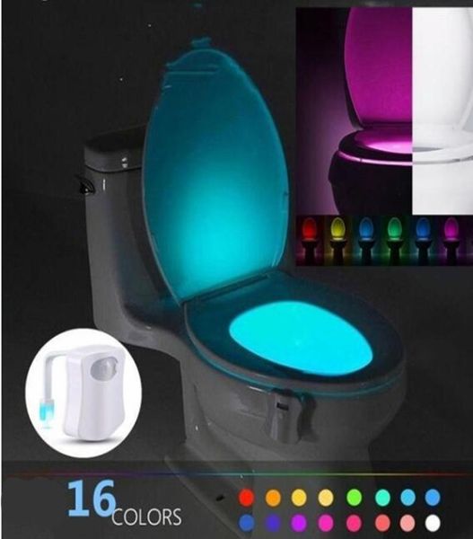 Smart Night Light Sensor Toilettenlampe 8 Farben Hintergrundbeleuchtung Aktivierte Toilettenschüssel LED Luminaria Lampe Nachtlicht PIR9398291