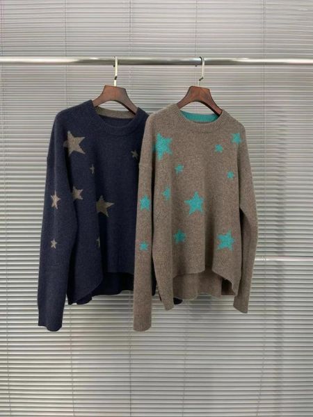 Suéteres femininos 2 cores estrelas Padrão Mulheres de malha de suéter outono inverno manga longa damas soltas malhas feminina pullover francês