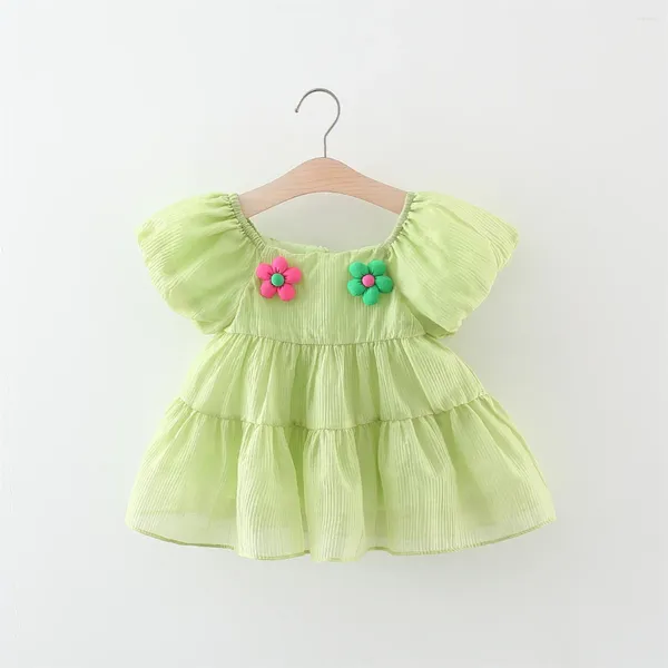 Vestidos de menina vestido de bebê verão sólido roupas doces roupas de aniversário infantil flor de manga curta linda saia