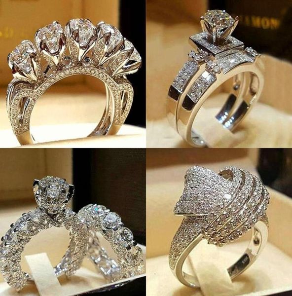 Anéis de casamento Luxo Male masculino Crystal Zircon Stone Ring Vintage 925 Silver Set Promise Engagement for Men and Women8074599