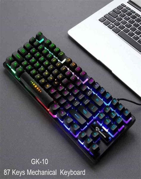 Светящаяся игровая механическая клавиатура 87 клавиш с светодиодной подсветкой RGB USB -проводной проводной 15 -метровой.