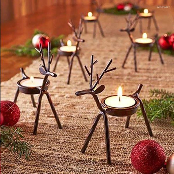 Mum Tutucular Ren Geyiği Tealight Metal Sahibi Noel Tatili Black Golden 2pcs/Lot Dec572