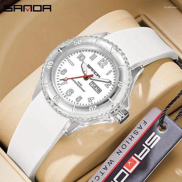 Нарученные часы Sanda Casual Fashion Women Women Quartz Watch Womens Watches Weekly Calendar Display Силикон 9062