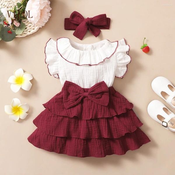 Kız Elbiseler Vipol Marka Bebek Giysileri 1 2 3 Yıllık Toddler Çocuklar Prenses Elbise Kafa Bantlı Fırfla Yay Tatlı Bebek Doğum Günü