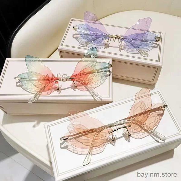 Sonnenbrille Vintage Dragonfly Wings Sonnenbrillen Modefleischlose Frauen klare Objektiv Brillen Männer rosa Sonnenbrille UV400 Eyewear Weibchen