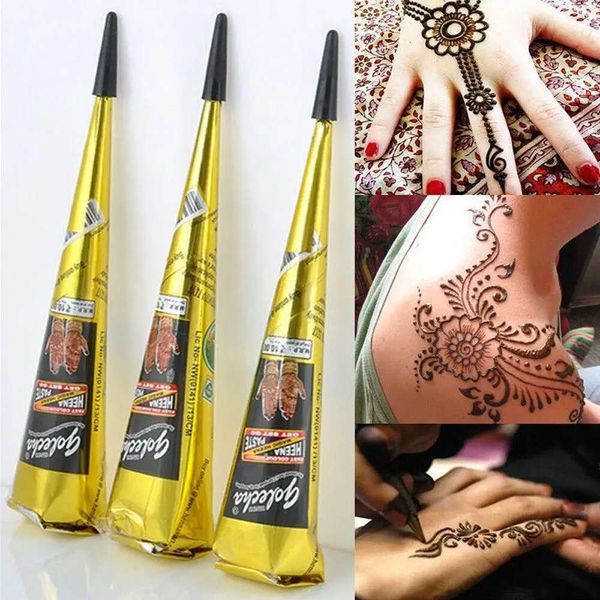 Natural Temporary Blitzpaste Schwarz für DIY Sticker Body Paint Cream Indian Hochzeit Henna Tattoo nach 12 pc