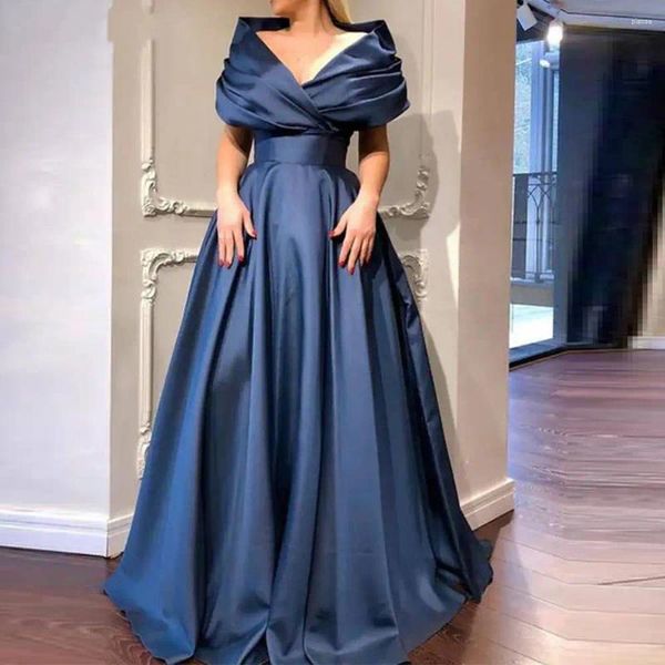 Partykleider gegen Kragen Wunderschöne Seidensatin -Ballkleid -Abschlusskleid eleganter dunkelblauer Abend vom Schulterboden Lenght Custom Größe XP06