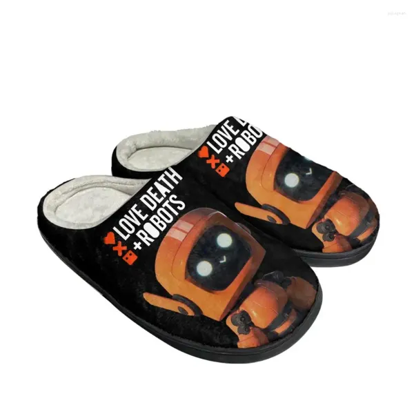 Hausschuhe Love Death Roboter Home Cotton Herren Womens Plüsch Schlafzimmer lässig hält Warm Schuhe thermische Innenschuhschuhschuh thermisch