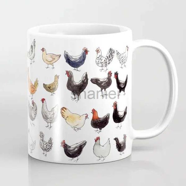 Canecas Cups de cerâmica engraçadas de canecas copos criativos e canecas fofas Presente personalizado Copa nórdica kawaii para chá French Chicken raças 240417