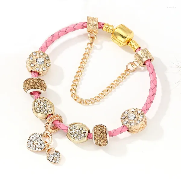 Bracelets de charme Série de corda de couro rosa amor pingente de lama de lama de meninos e meninas originais femininas folhas de bracelete Direct Direct