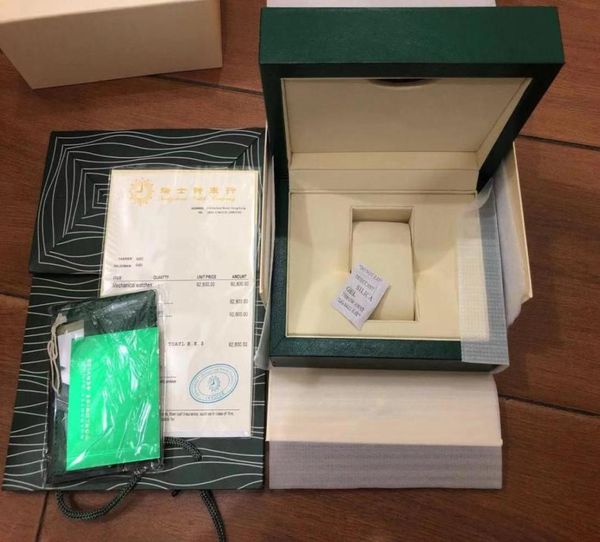 Box di orologio di alta qualità in legno verde con elenco di carte di carta Box014126779