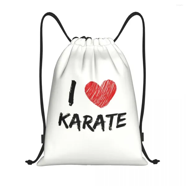 Sacolas de compras personalizadas eu amo karatate backpack mackpack homens mulheres homens leves artes marciais ginástica saco de sacos de saco para