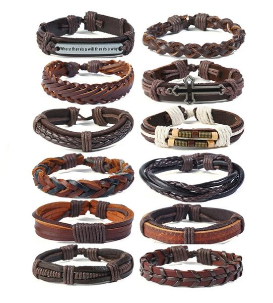 Marke verkauft Mode Men039s Cowhide Armband handgewebtes Mehrschichtiger -Lederarmband 12 Stücke Lot Charme Armbänder J1665664