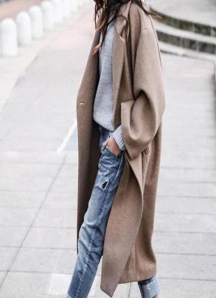 Donne039s Lana miscele Knaki Sliose Long Coat Donne Oversize Oversize Casual Solid Warm Winter Office Lady Grey Female 2022Women3184430