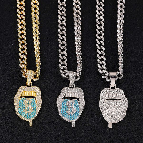 Designer Halskette HipHop Hip Hop Zungen -Dollar -Symbol Halskette Gold Anhänger gepaart mit kubanischer Kette Personalisierte trendige Zubehör