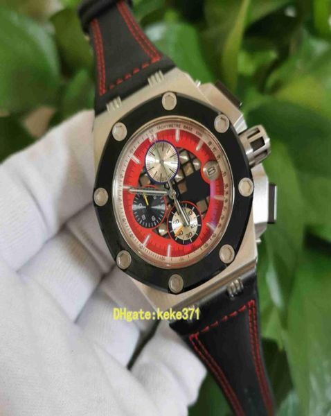 Ausgezeichnete hochwertige Männer Uhren 42mm 226078 26078ioood001VS01 Edelstahl rote Zifferblatt Lederbänder VK Quarz Chronograph Working6464406