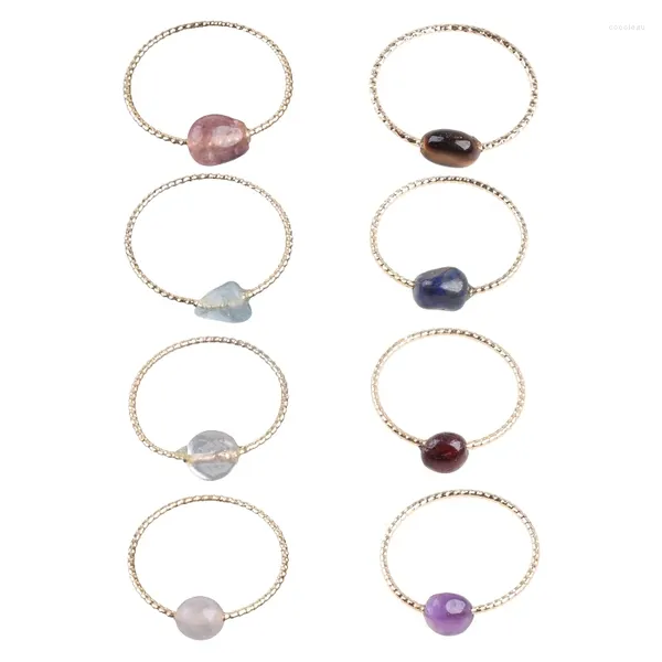 Ringos de cluster 8pcs Moda de cura natural Pedra Crystal Ring Chakra Gemstone empilhável conjunto para mulheres meninas adolescentes