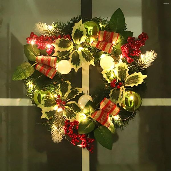 Fiori decorativi 30 cm Merry Christmas Decorazioni per casa LED Ghirlanda ornamenti di ghirlanda anno decorazioni per porte di pino artificiale Hanging ghirlant d5