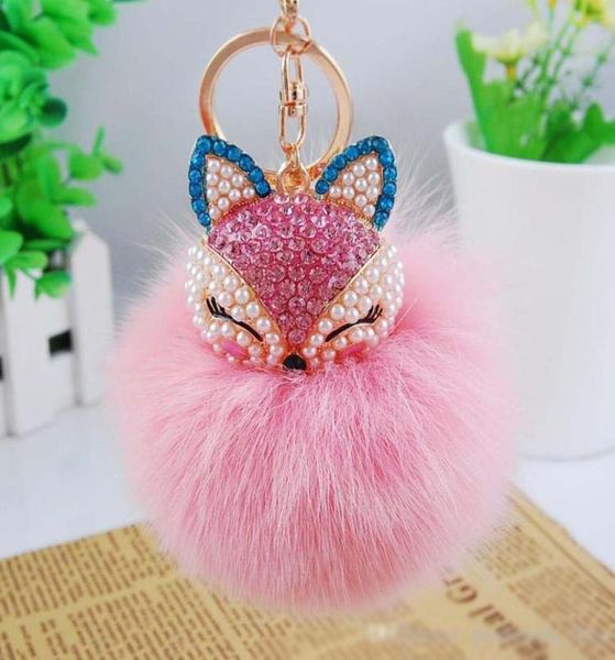 18 Molor Sevimli Bling Rhinestone Fox Real Tavşan Kürk Top Y KEYCHAIN ​​ARAÇ TAKİP ZİNCE YOLDURMA Çanta Charm 91923473789211