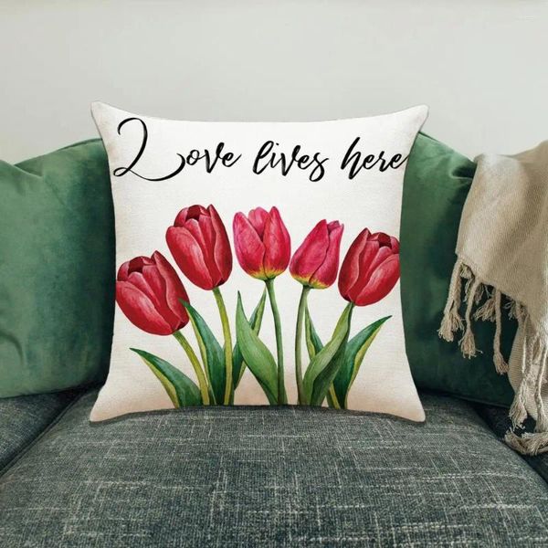 Travesseiro decorativo dia dos namorados tampa vermelha tulipas rosa fronha de padrões de flores para a decoração de casa da mãe de namorado