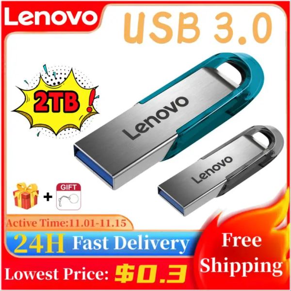 Adaptador Lenovo Mini USB Flash Drive 2TB de alta velocidade 1 TB de caneta de 128 GB de 256 GB de 512 GB de memória USB para Windows 11 10 9 8 com cadeia de chaves de presente