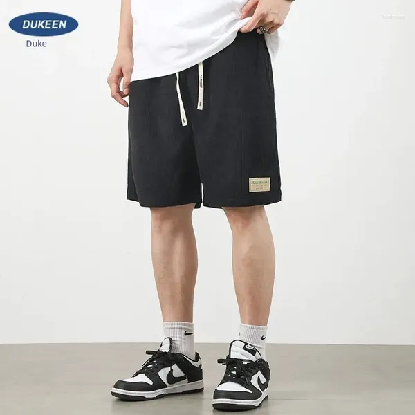 Calça masculina cinco pontos em shorts de veludo casual de veludo