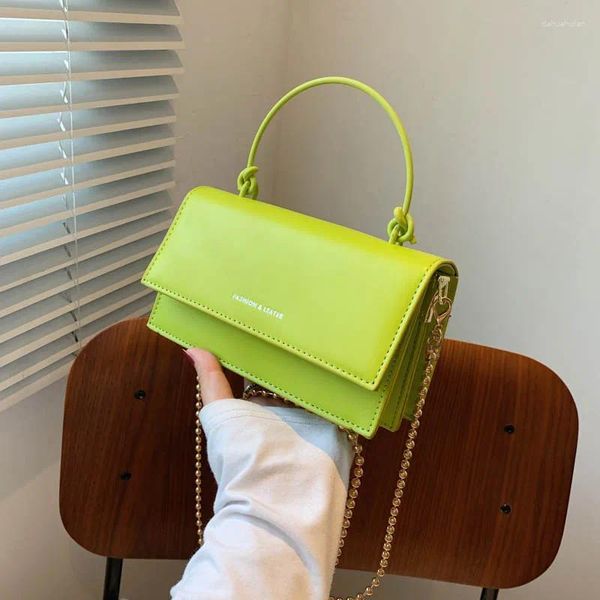 Bolsas de ombro verde verão para mulheres bolsas de corrente pequena bolsa ladys quadrado simples crossbody cor de cor de cor sólida flap saco de mensagens