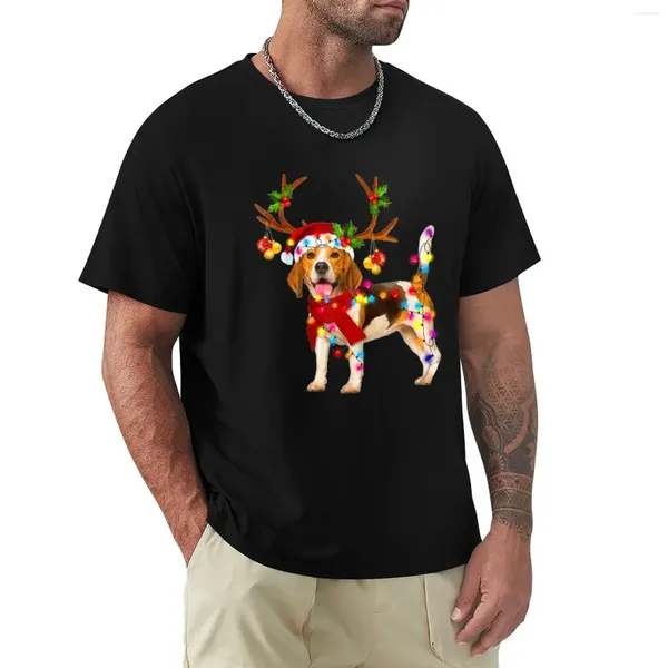 Polos masculinos Santa Beagle Dog lindo rena Light Christmas Blusa da camiseta coreana Moda curta Camise