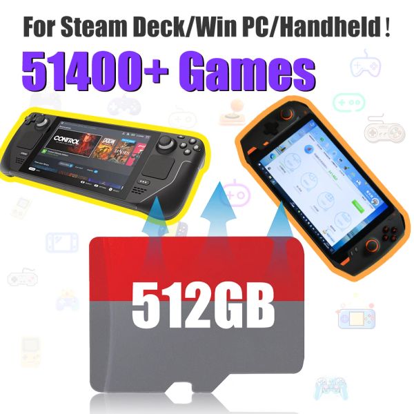 Cards Batocera TF/Game Card Prefect per Steam Deck/Win600 Parente Console di gioco/PC 512 GB con 51400 partite per PS3/PS2/PS1/Wii/N64/Mame