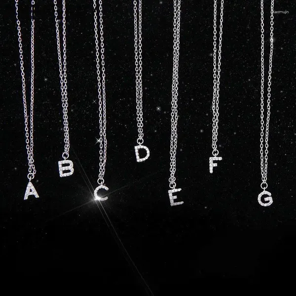 Colares pendentes cor prata cor minúscula a-z 26 alfabeto letras iniciais Nome colar com zircão brilhante e brilhante para meninas presentes s-n364