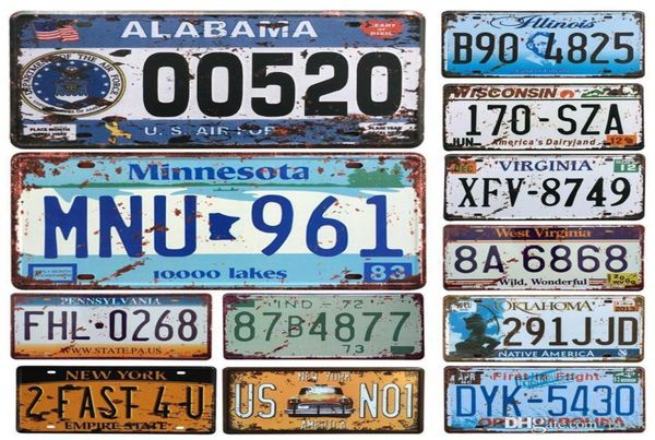 2021 EUA Licença de carro vintage Placas de metal número de carro Sinais de lata Bar Pub Cafe Decor Metal Metal Garage Pintura Placa Startador de parede C8038949