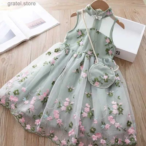 Vestidos de meninas Vestido roupas de verão Hanfu Novo moda Childrens Crianças vintage Vestido de Yarn Vestidos de meninas para meninas para o casamento de 12 anos