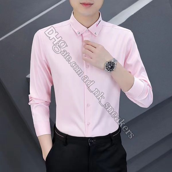 Camicia da uomo famosa con camicia top pony camicia ricamata ricamata a maniche lunghe di colore solido abbigliamento business camicia a maniche lunghe a maniche lunghe varietà