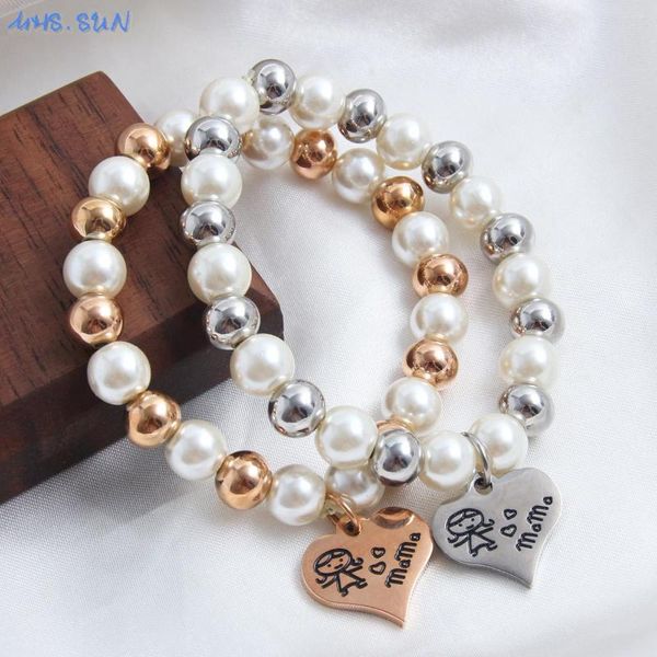 Strand Sunsll Boy and Girl Pearl Heart Charm Bracciale in acciaio inossidabile inossidabile Classico colore elastico corda elastico Banchet Party Gioielli