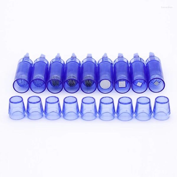 Tattoo-Nadeln 10pcs A1 A6 Elektrische Spitze 9 12 24 36 42 Nanoblau transparent Bajonettschraube Mund-Purple-Mikro