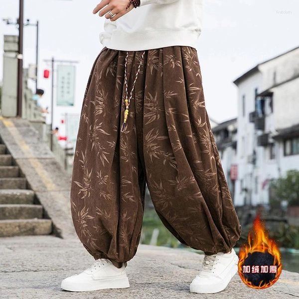 Abbigliamento etnico autunno/inverno stampato inverno velluto a bloomer sciolti in stile cinese Hanfu retrò con velluto e pantaloni a fascia caviglia spesse