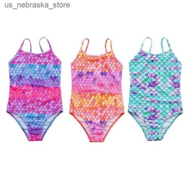 Einszene 3-14 Jahre alte Kinder und Mädchen einteilige Badeanzug Sommer Baby Mode Fischkinder Strandanzug Monokini Q240418