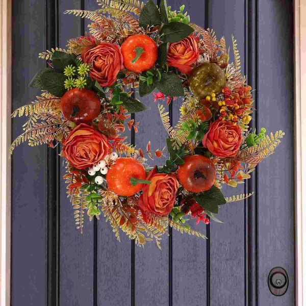 Flores decorativas Simulação Simulação Folha de queda Rosa Garland Porta de boas -vindas Plantas de eucalipto frontal Adornamento artificial de Halloween