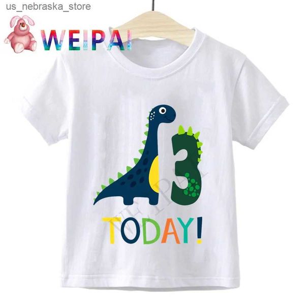 T-shirt Boy Dinosaur Birthday Digital Cartoon T-shirt Happy Childrens Presentazione Fun Gift for Boys and Girls Animals Q240418