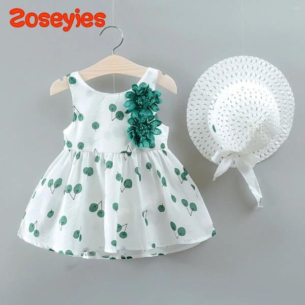 Mädchenkleider Baby Sommerkleid süße Kirschhülse runden Hals Big Bow Prinzessin kommt mit demselben Hut, der für 0-3 Jahre geeignet ist