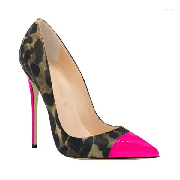 Vestido sapatos de vestido neon sexy fuchsia amarelo verde retalhos de retalhos pontiagudos bombas mulheres deslizamentos rasos em cores mistas de leopardo