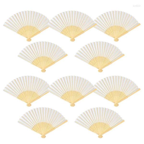 Estatuetas decorativas 5pcs fãs de casamento branco fãs de papel bambu dobrando para decoração noiva para ser presente para festas convidados