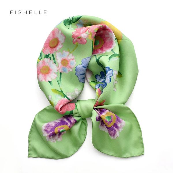 Luxo 100% Sarra de seda Mulheres fitas de cabeça imprimindo Flor verde de 65 cm Bandana Bandana Fould Ladies Hair Lenves Scarf Warp 240408