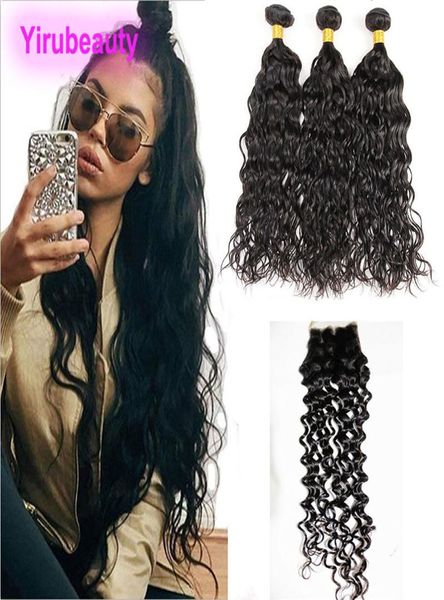 Pacotes de onda de água 3 com fechamento de renda 4x4 extensões de cabelo humano peruano com cabelos com cabelos de bebê 4 peças Um lote 1028inch4975788