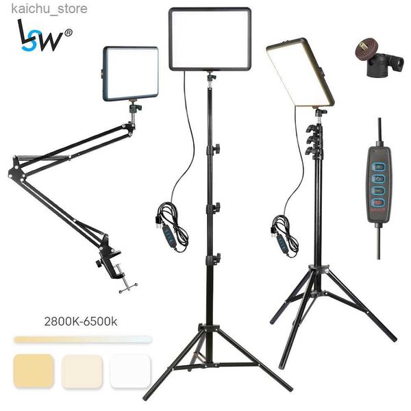 Iluminação contínua LED Video Light Painel Studio Preenchimento Kit de Iluminação para Gravação de Vídeo Foto do YouTube Selfies Tripé Long Arm Y240418