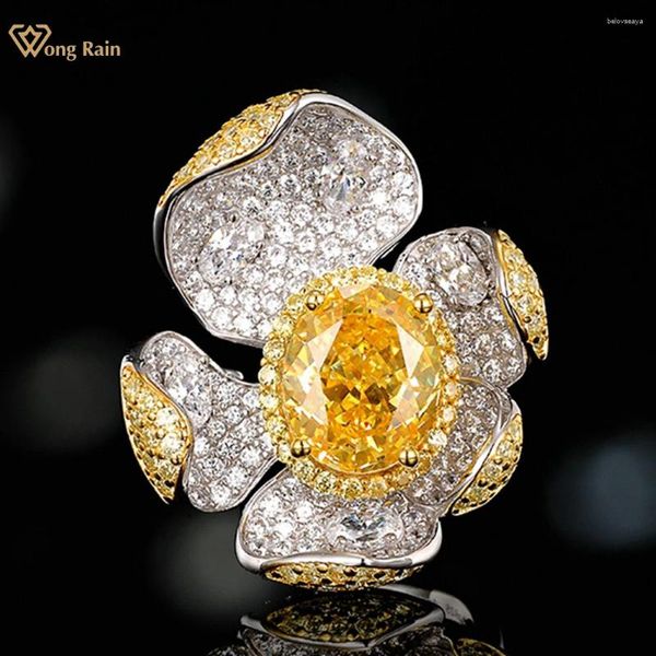 Clusterringe Wong Regen Luxus 925 Sterling Silber Oval Cut Labor Citrine High Carbon Diamant Edelstein Feine Schmuck für Frauen Blütenring