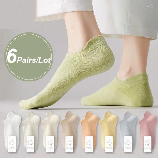 Frauen Socken 6Pairs/Los lässt lässige, atmungsbezogene weiße Knöchel Socke Sommer Low geschnittene Baumwolle Dünne Short No-Show Elastic Sox Calcetinen